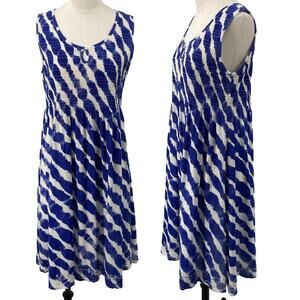 Soft Surroundings Midi Sun Dress Beaded Embroidered Boho Print Blue Small Petite